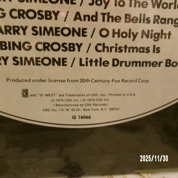 Bing Crosby Lp Christmas With Bing And The Harry Simeone Chorale 51 West NEW - Picture 3 of 3